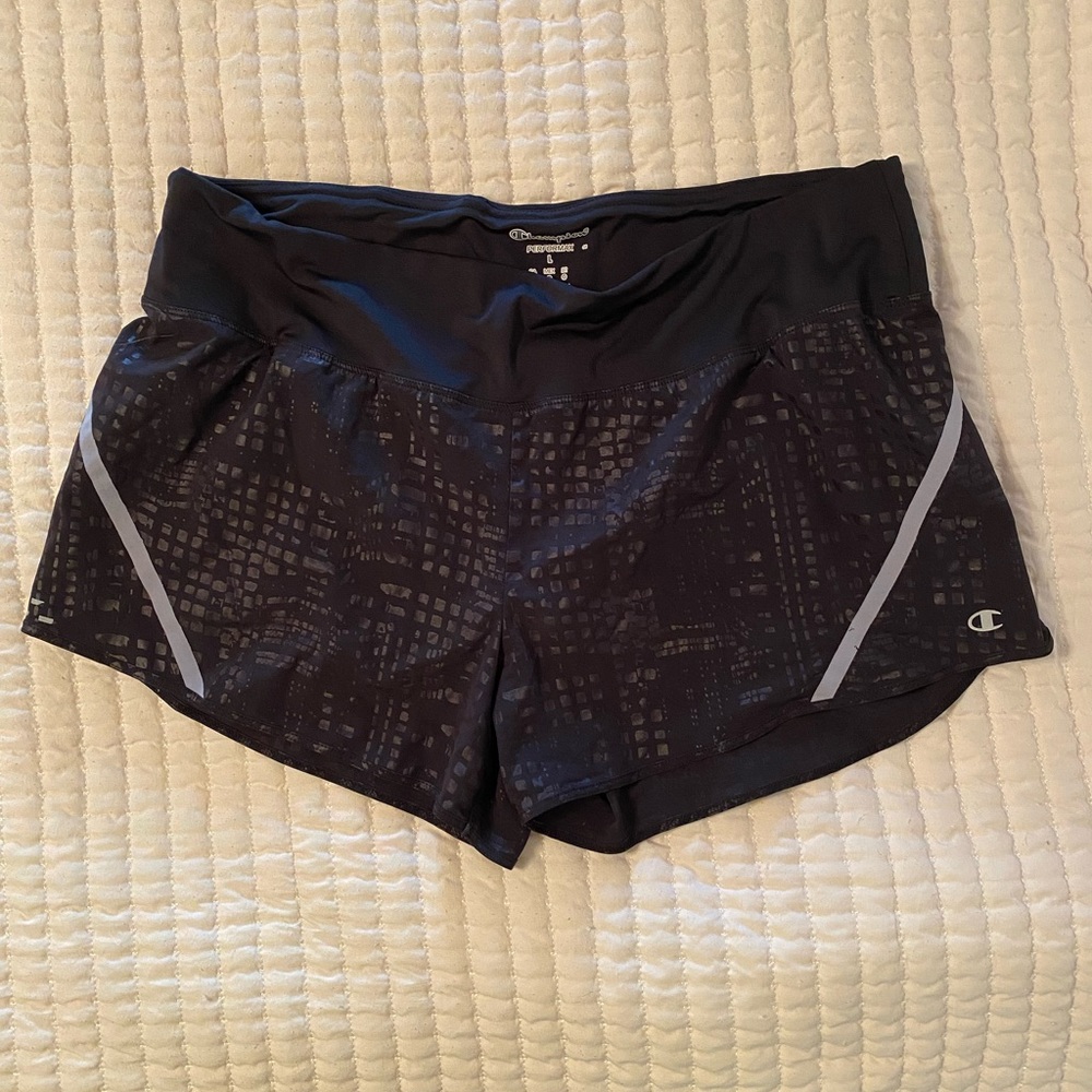Champion black running shorts with built in liner and adjustable elastic waist